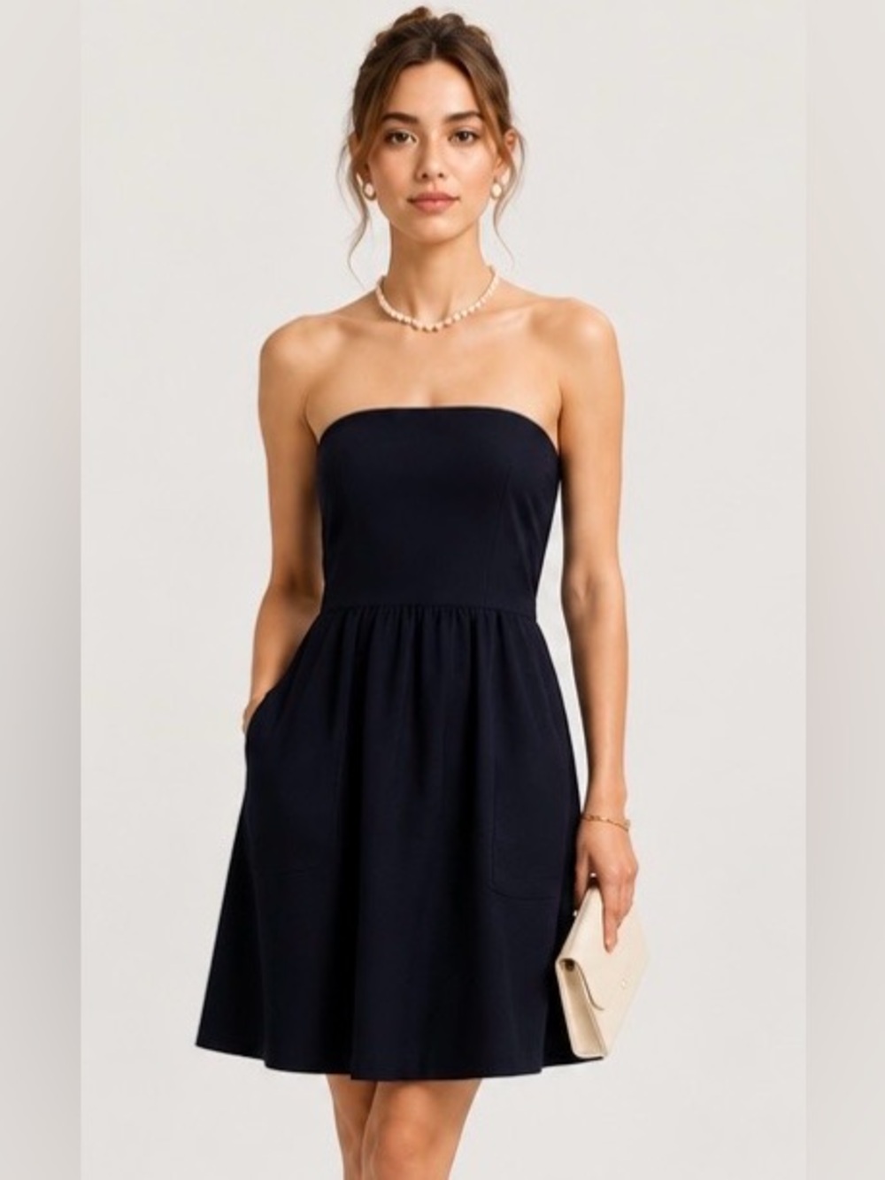 J CREW Dress Size 4 Blue Navy Strapless Pleated